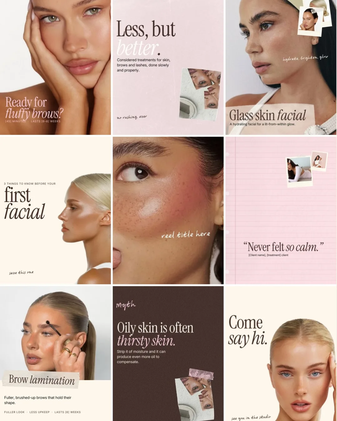 Beauty in Pink templates: soft pink and cream beauty posts