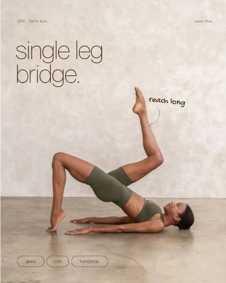 Earthy Pilates Studio template: “Single leg bridge” exercise post