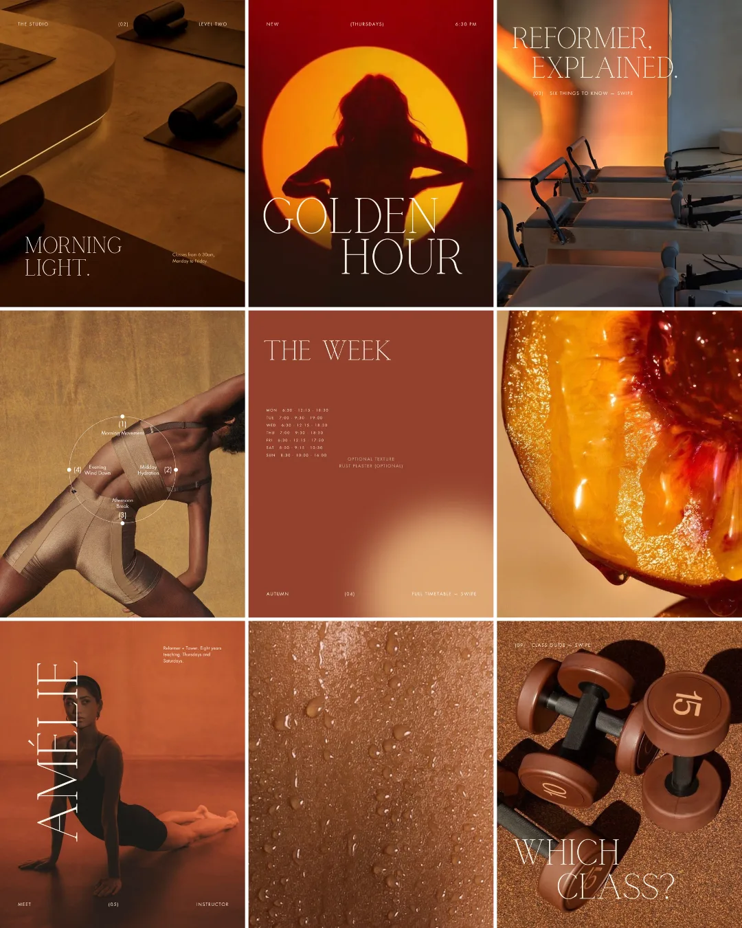 The Editorial Pilates Edit templates: warm, editorial pilates posts