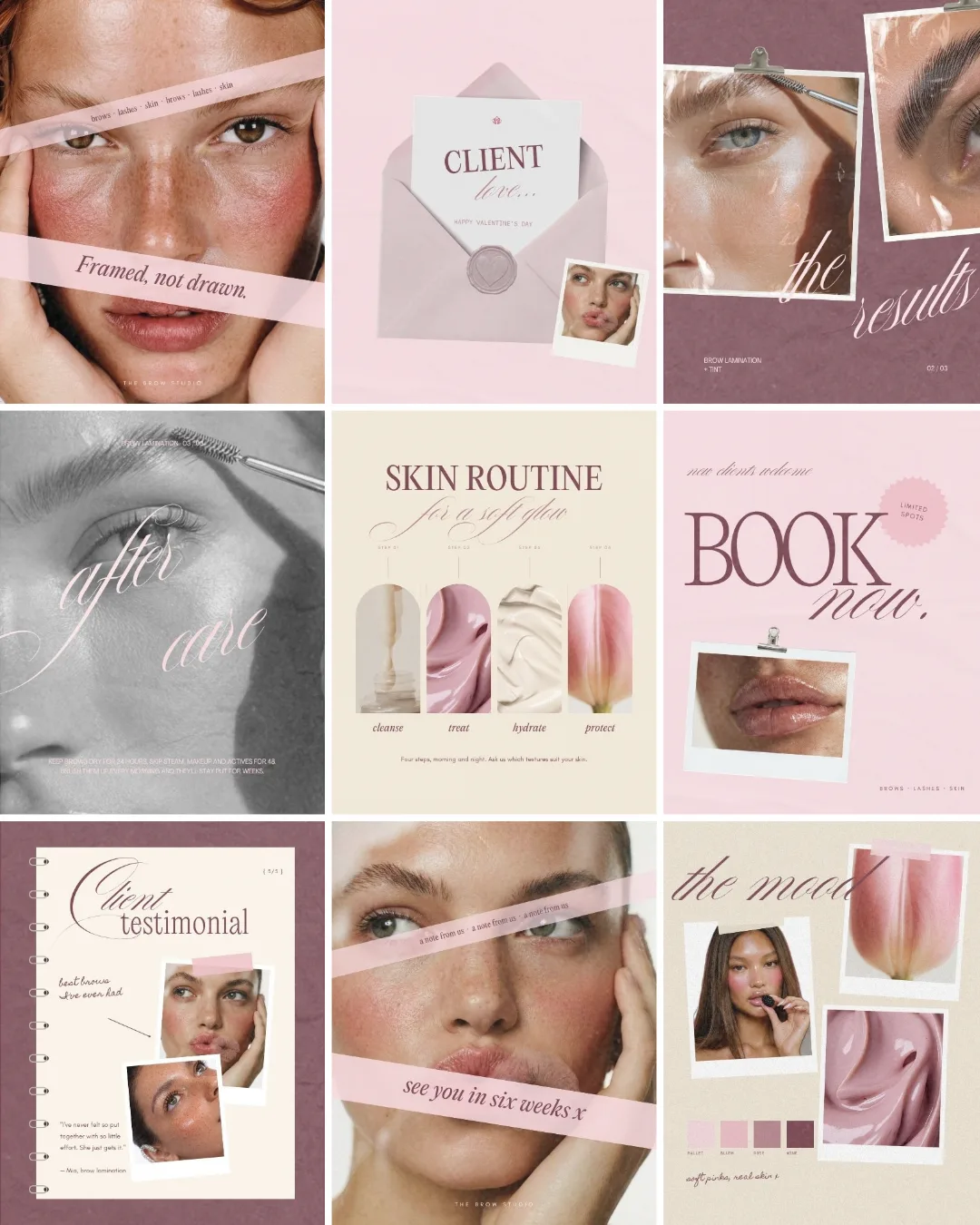 Feminine Beauty Studio templates: blush-toned beauty studio posts
